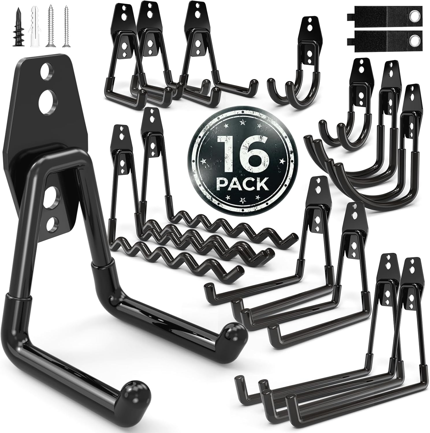 Skiennix Heavy Duty Garage Hooks - 16 Pack Wall Mount Storage Hangers for Tools & Ladders