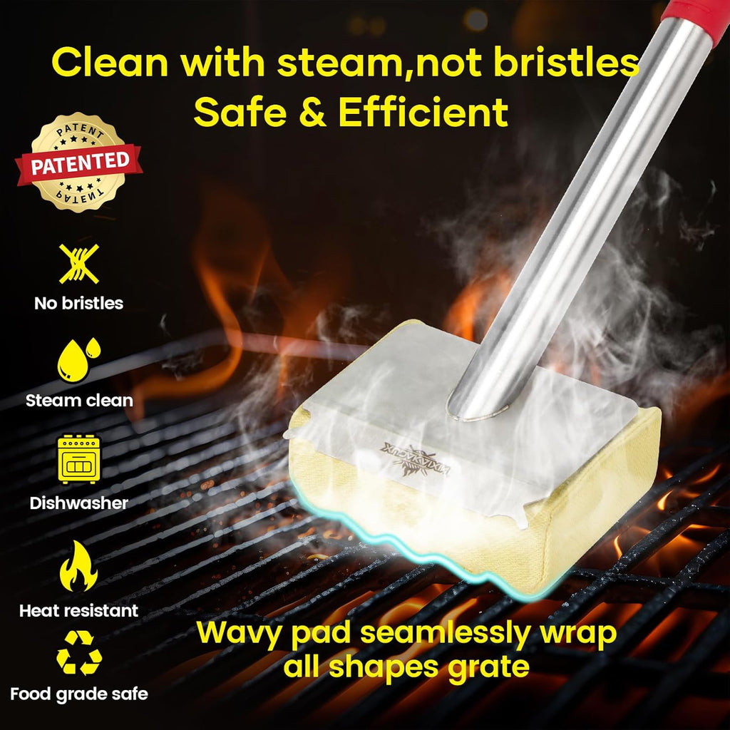 XUDAKAIXIN Grill Brush - Bristle-Free Aramid Fiber Pad for Seamless Fit on Cast Iron & Stainless Steel Grates | Safe BBQ Cleaner