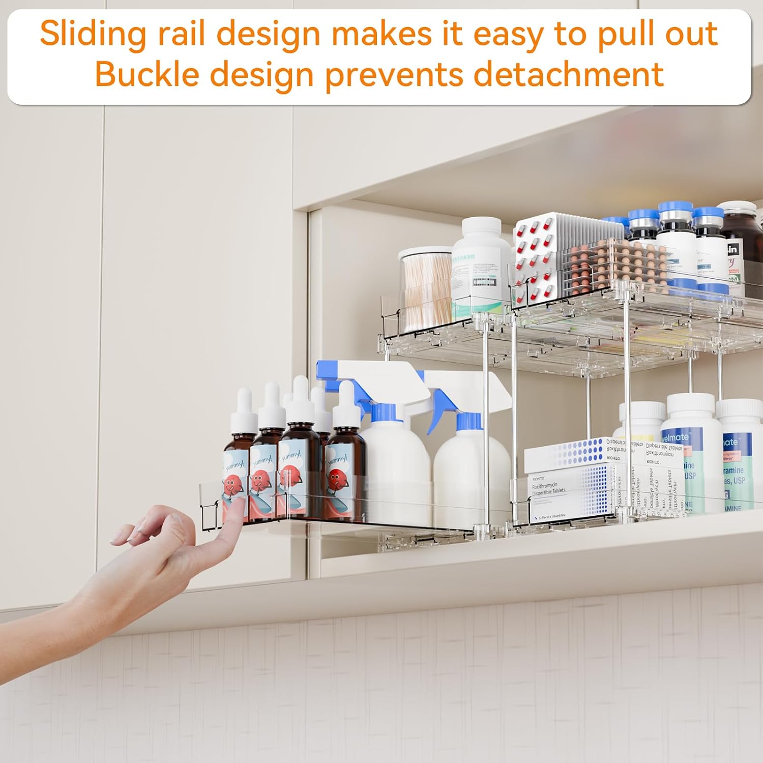 Yieach 4 Set Bathroom Organizers - 2 Tier Clear Under Sink & Medicine Cabinet Storage | Ideal for Kitchen & Pantry