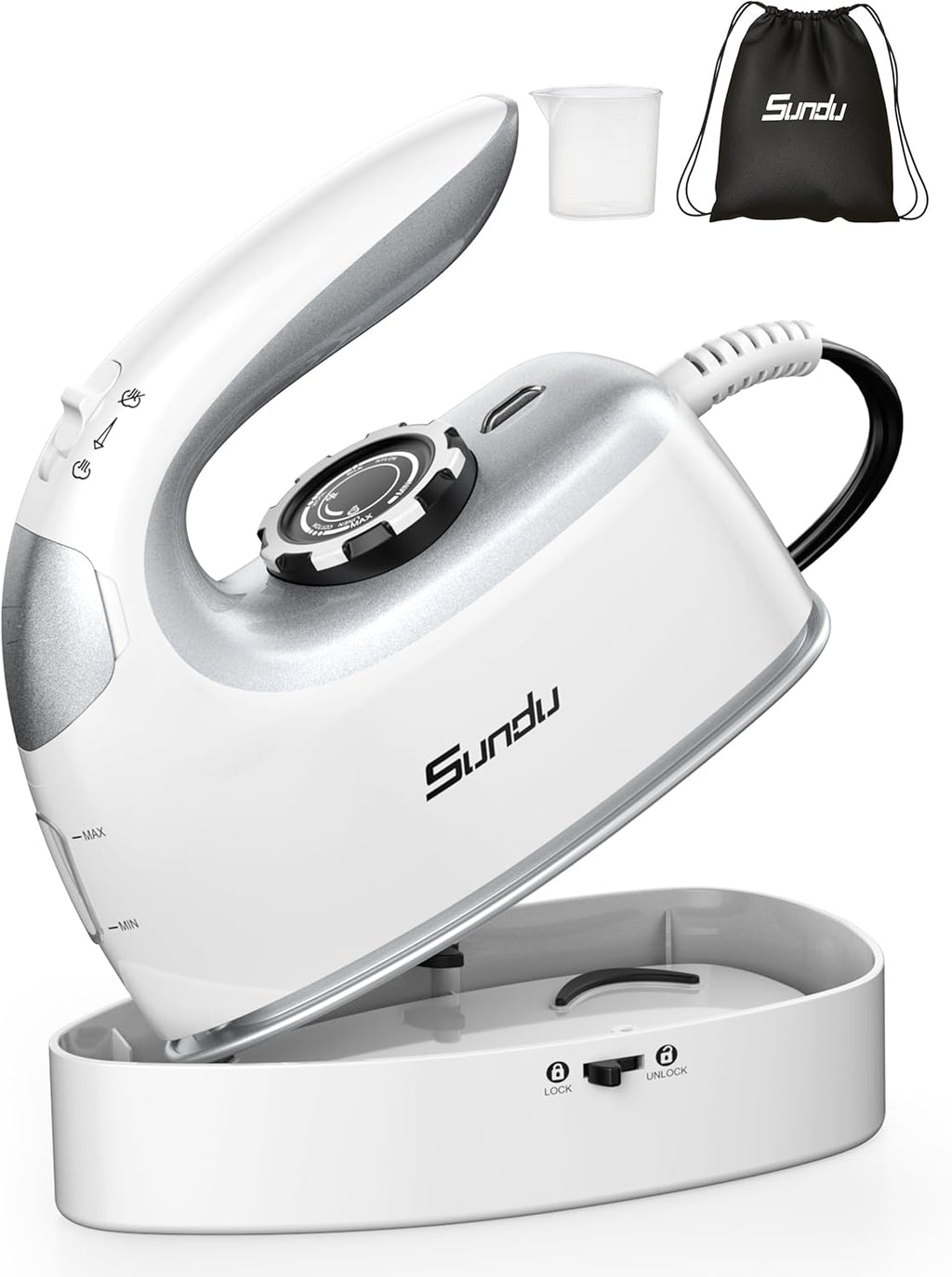 Sundu 1000W Mini Travel Steam Iron - Portable Quilting & Sewing Iron with Non-Stick Soleplate, 90ml Tank, Digital Temperature Control | Silver Grey