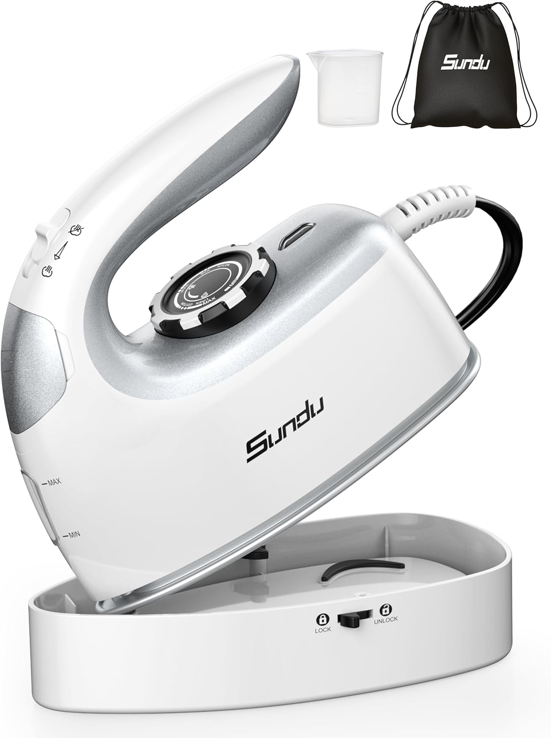 Sundu 1000W Mini Travel Steam Iron - Portable Quilting & Sewing Iron with Non-Stick Soleplate, 90ml Tank, Digital Temperature Control | Silver Grey