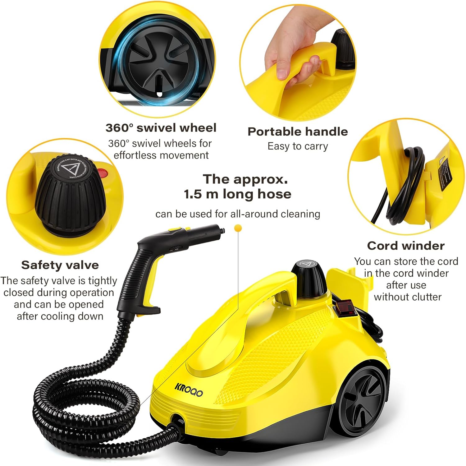 Skiennix Steam Cleaner - Powerful Multipurpose Steamer with 23 Accessories | 16.4ft Power Cord for Home Cleaning
