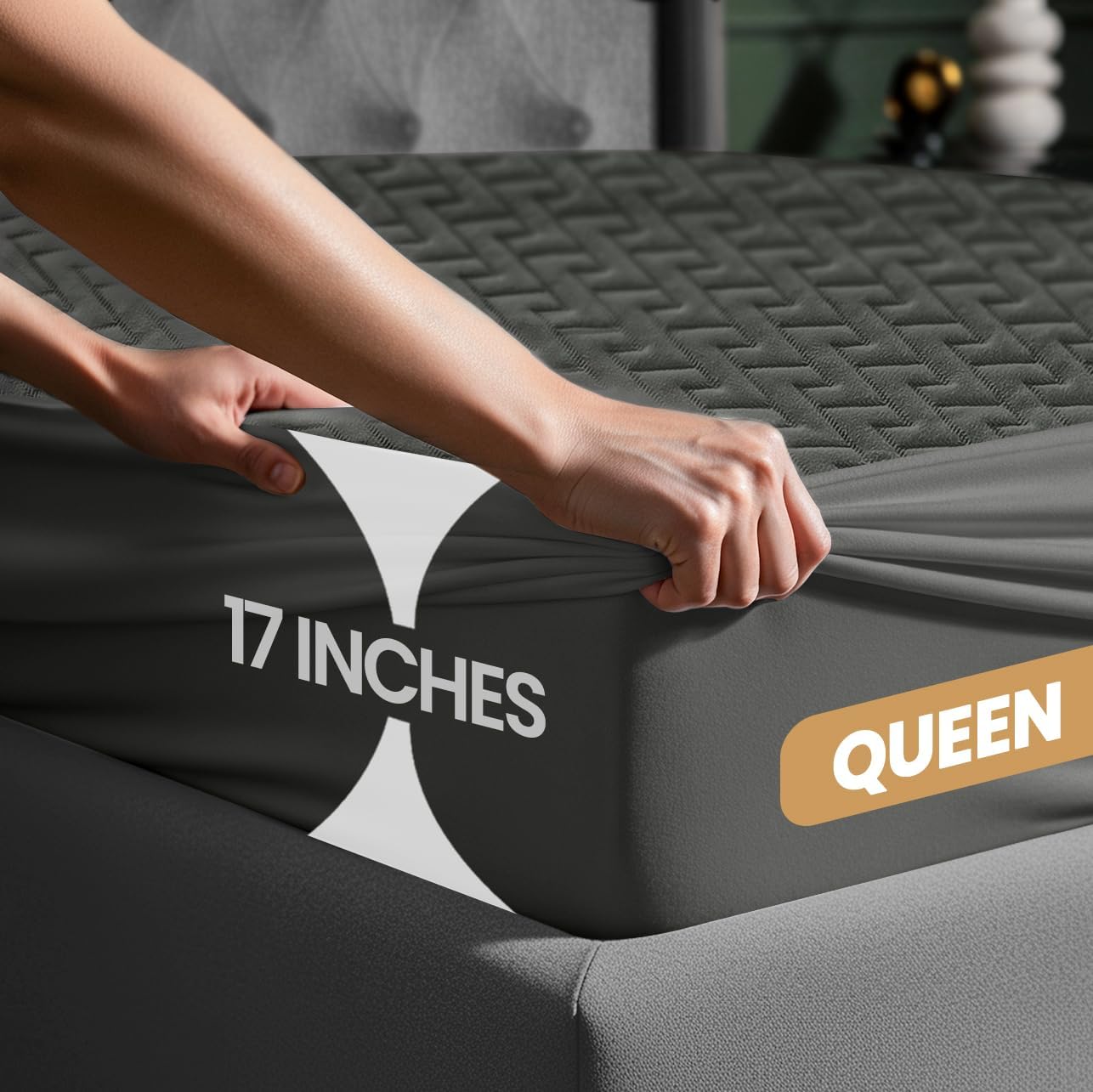 Utopia Bedding Waterproof Mattress Protector - Queen Size Gray | Premium 3D Air Soft Fabric, Fits 17" Deep