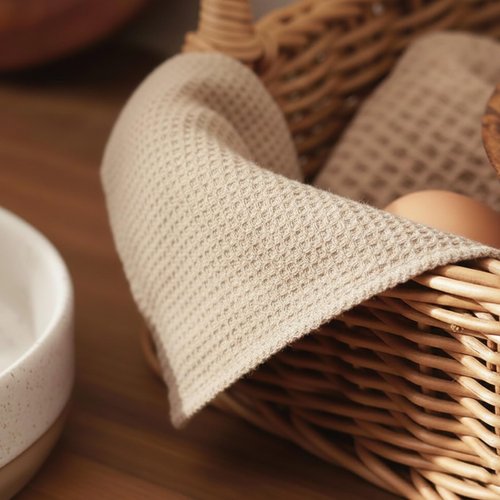 PurpleEssences Dish Cloths and Dish Rags - 8 Pack Waffle Weave Solid Kitchen Dish Wash Cloths, 100% Cotton, 12x12 Inches, Ultra Soft Absorbent Quick Drying - Spring Easter Summer - Beige