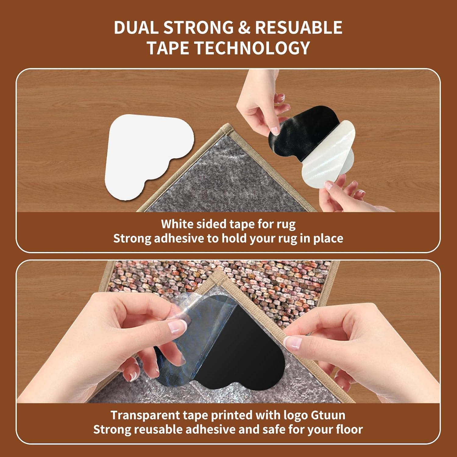 Skiennix Non-Slip Rug Grippers - Dual-Sided Adhesive Carpet Pads for Hardwood & Tile Floors | 8 PCS