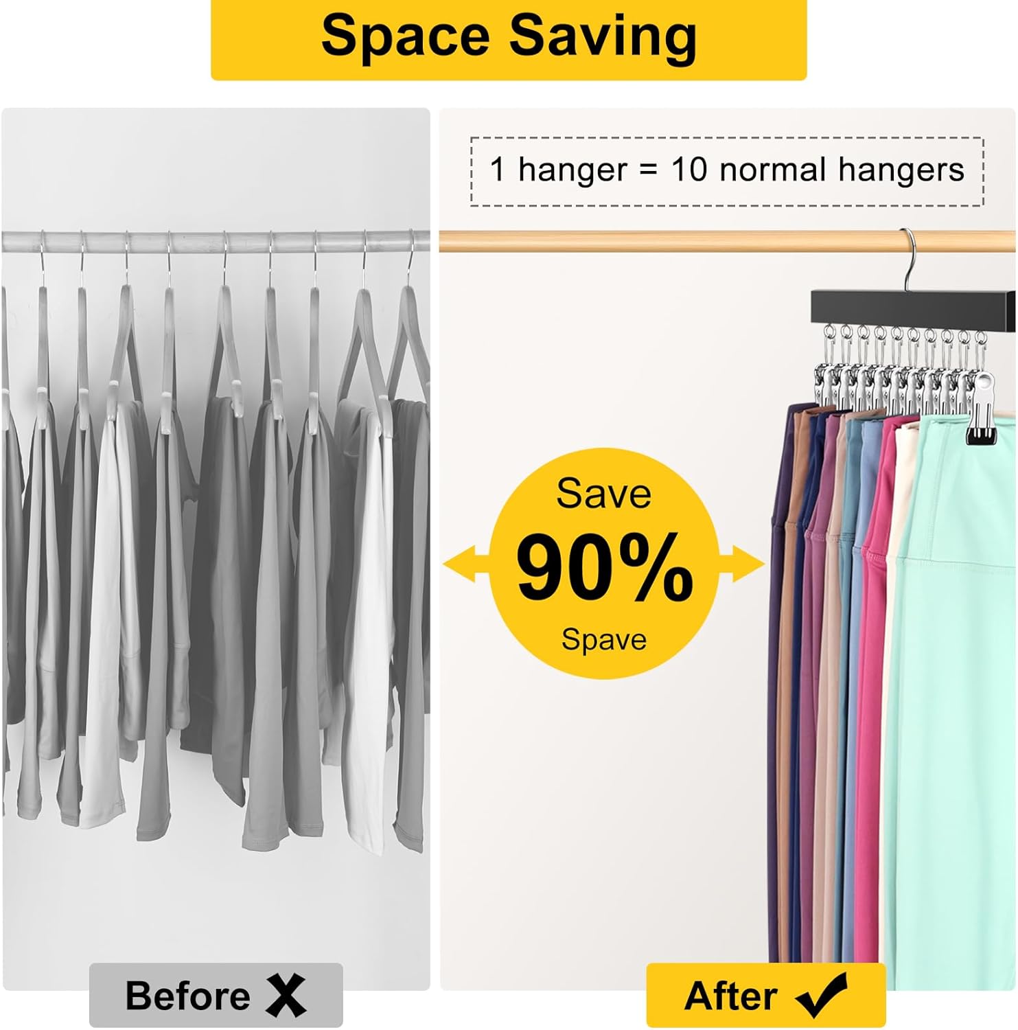 Skiennix Legging Organizer - 360° Rotating Closet Hangers for 20 Leggings, Jeans, and More | 2-Pack
