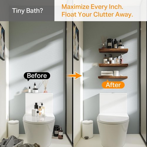 BAYKA Floating Bathroom Shelves - Rustic Wood Over Toilet | Set of 3 for Home Decor & Organization