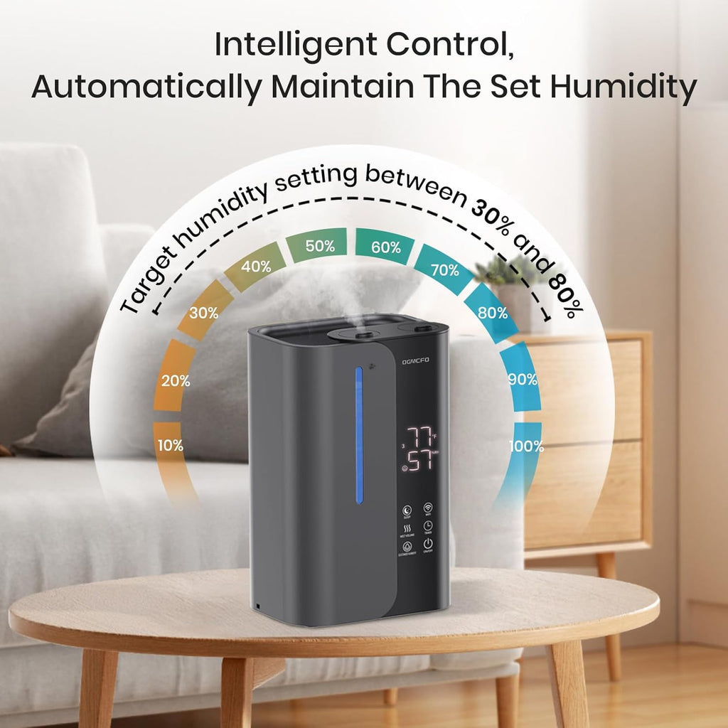 OGACFO 5L Smart Air Humidifier - Top Fill Design with Essential Oils | 50H Runtime, Quiet 28 dB for Home & Nursery