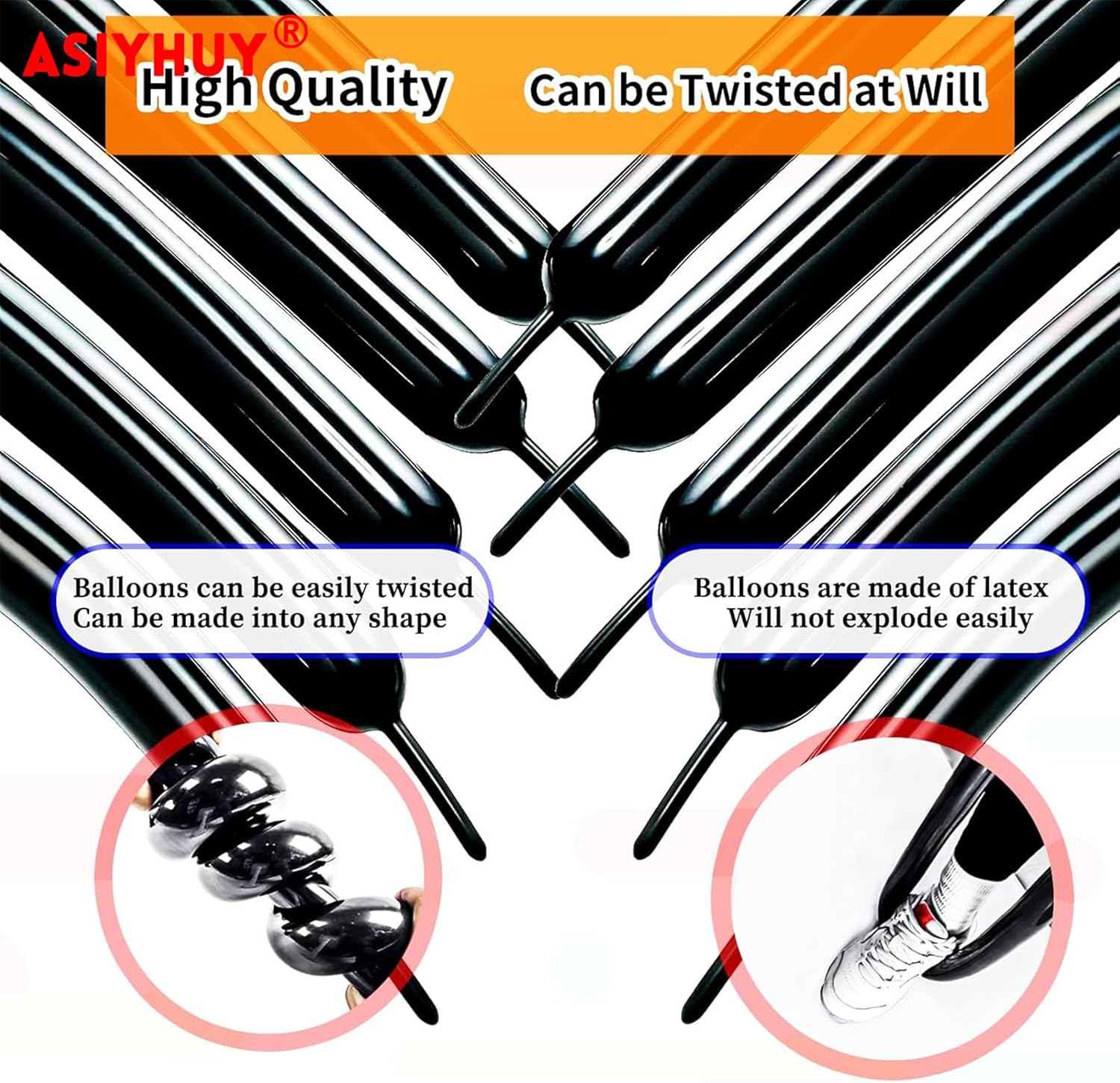 Skiennix 260 Long Black Balloons - Thick Latex Twisting Balloons for Animal Models | 100 Pack