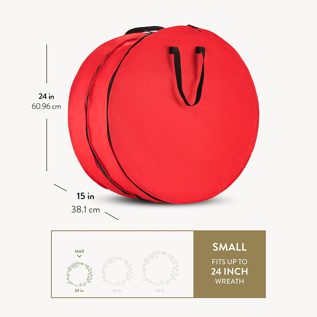 ZOBER Christmas Wreath Storage Container - 24 Inch Wreath Bag for 2 Wreaths | Durable 600D Oxford Fabric, Red