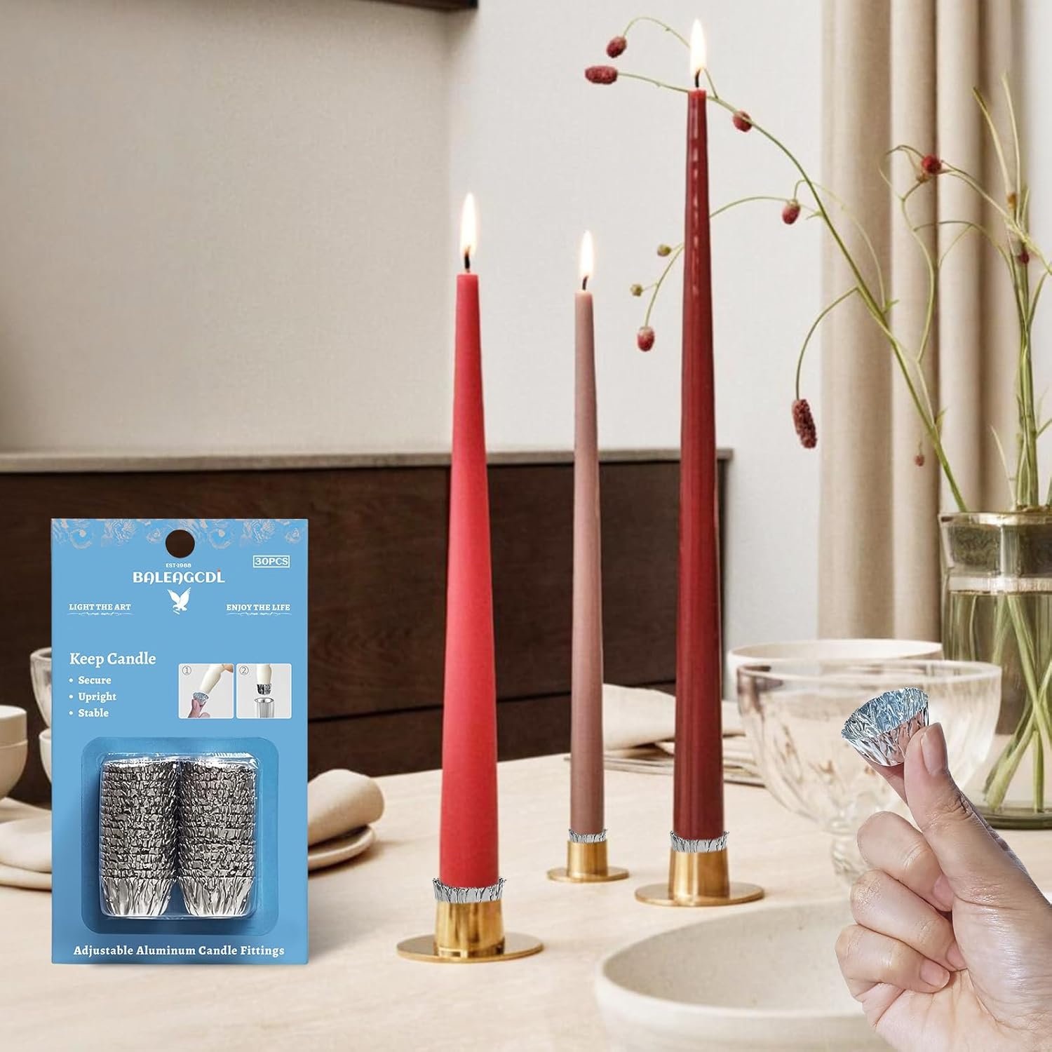 Skiennix Taper Candle Holder Liners - Protective Aluminum Foil for Weddings & Home Decor | 30 Pack