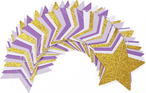 Hugtmr Star Garland - 62ft Purple Lavender & White Gold Party Decorations for Birthdays, Weddings & Showers