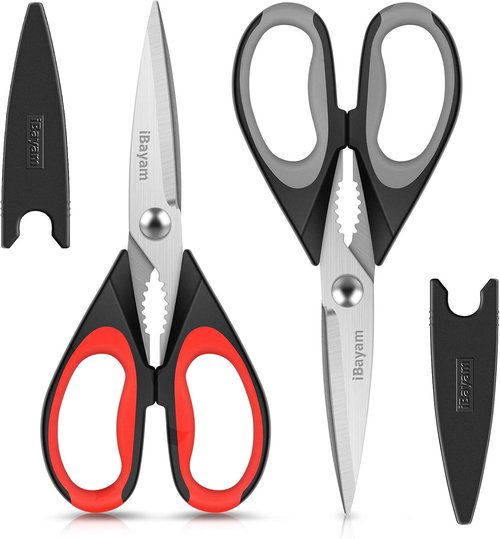 iBayam Kitchen Scissors - Heavy Duty Stainless Steel Utility Shears | Dishwasher Safe with Protective Sheath