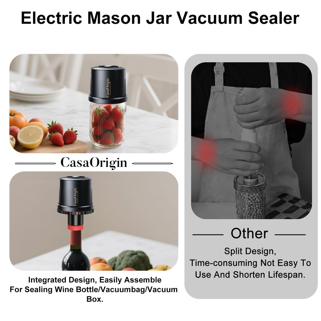 Electric Mason Jar Vacuum Sealer Kit for Wide & Regular Mouth Jars, Automatic Jar Sealer for Canning and Food Storage, Includes Lids
