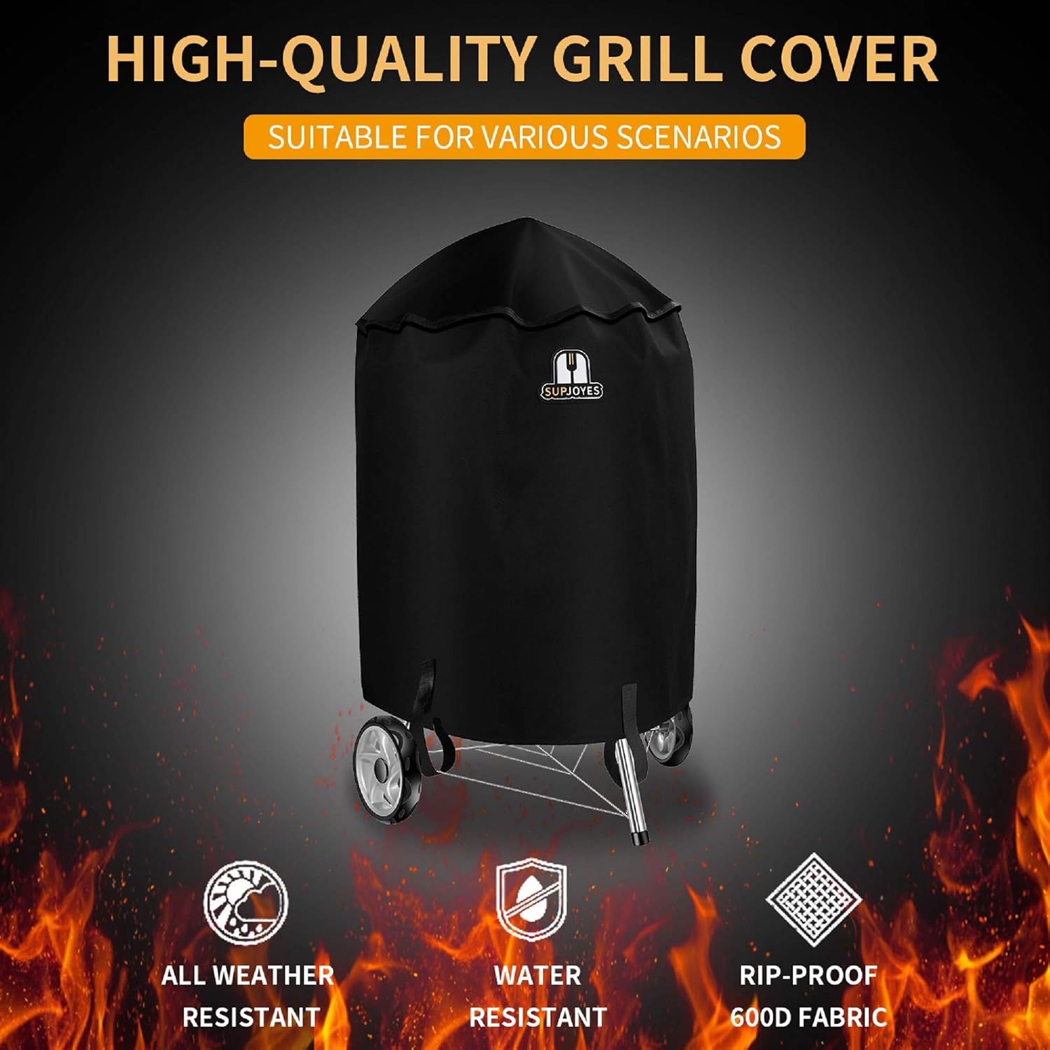 SUPJOYES Grill Cover - Heavy Duty Waterproof Protection for 26 Inch Weber Charcoal Kettle BBQ