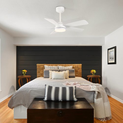 GESUM 40 Inch Ceiling Fans with Lights, Outdoor Ceiling Fan with APP and Remote Control, Reversible, 6 Speeds, 3CCT Dimmable, White Ceiling Fan with Light for Living Room Bedroom (White)