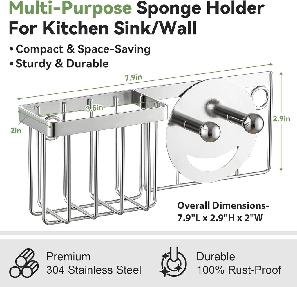 Scrub Daddy Sponge Holder - Rust-Proof Kitchen Sink Organizer with 2 Mounting Options | Space-Saving Design