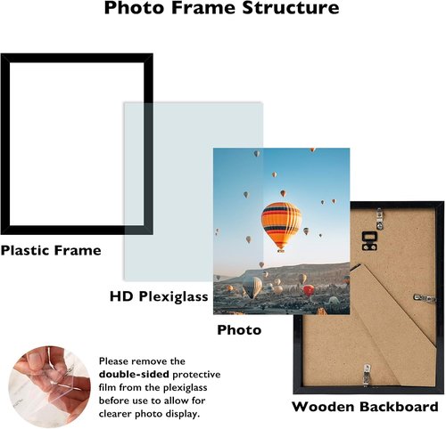 JCJMY 11x12 Black Picture Frame - Versatile Wall Hanging & Tabletop Display with Shatter-Resistant Plexiglass