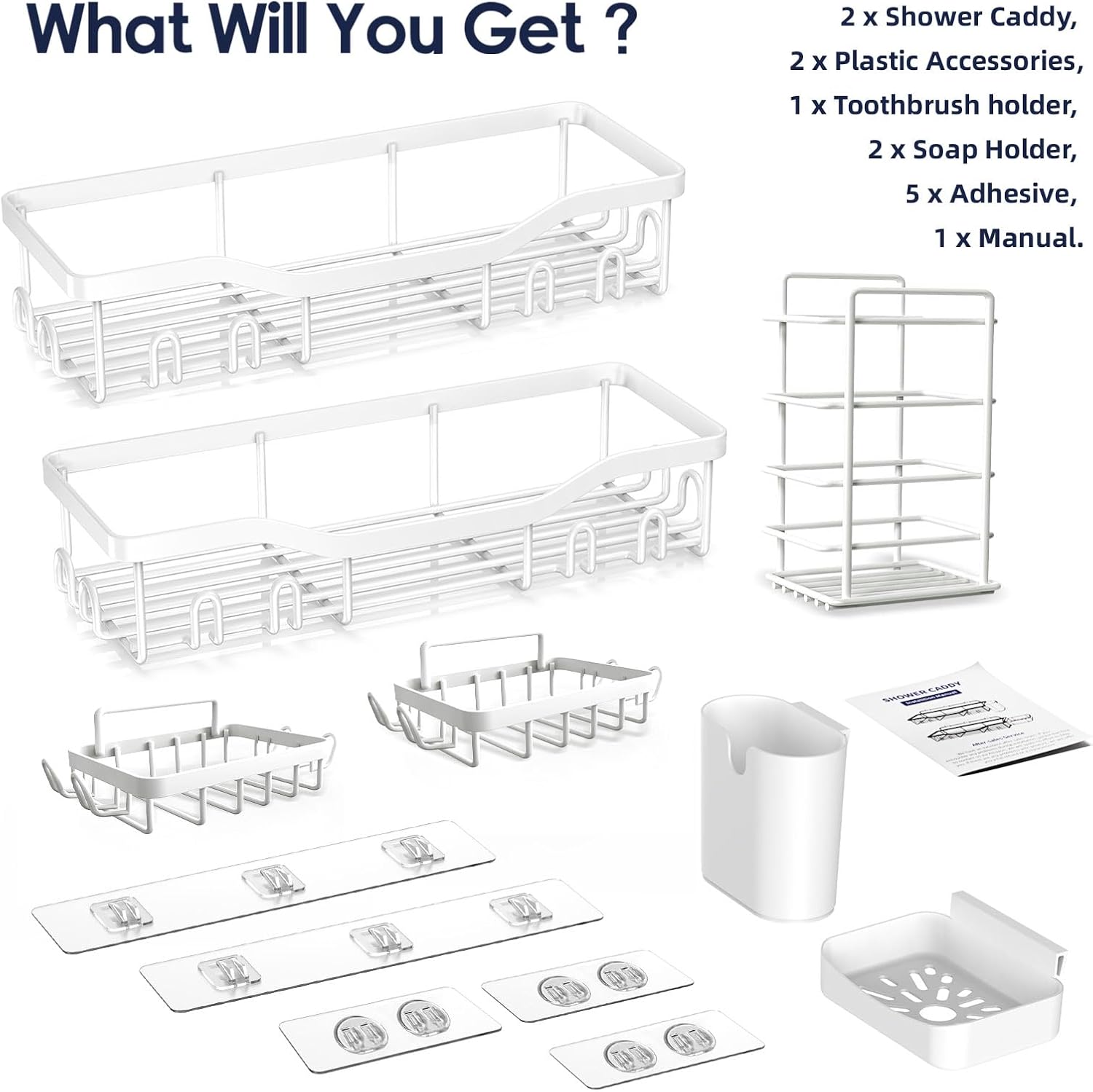 NESOMI Shower Caddy - Rustproof Stainless Steel Organizer with Large Capacity | 7-Pack No-Drill Storage Solutions