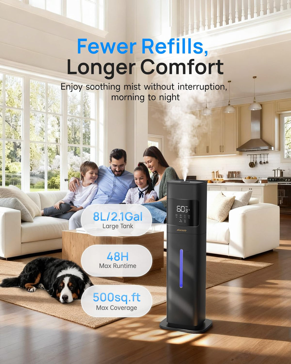 Akacozie Humidifiers for Bedroom, Humidifier Large Room, Black
