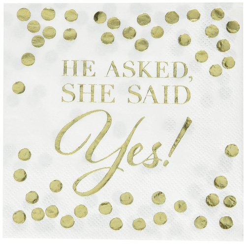 amscan "He Asked, She Said Yes Hot Stamped Beverage Napkins | 48 Count