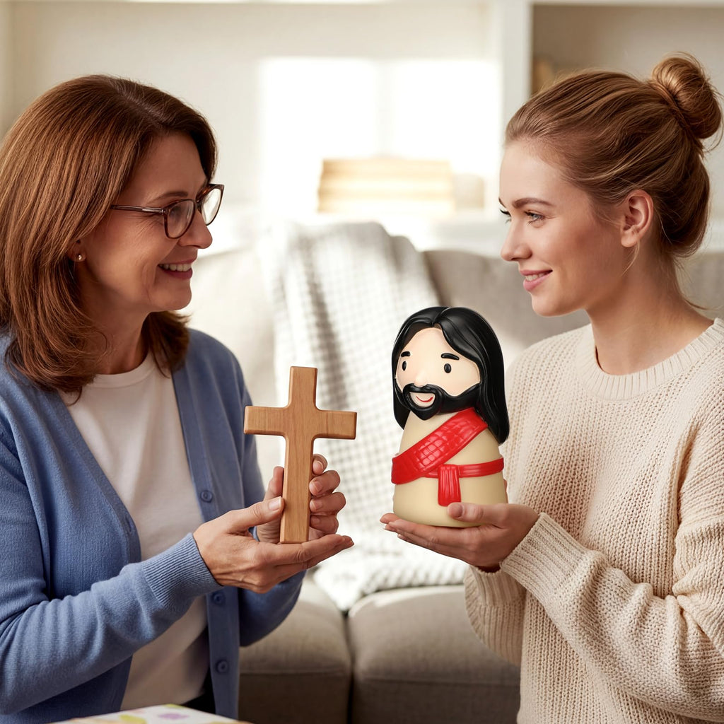 Huquary Cute Jesus Night Light, Jesus Gift, Dimmable PVC Christian Lamp, USB Rechargeable Touch Bedside Light, Baptism Favor, First Communion & Religious Graduation Gifts (3 x 5 Inch)(Red)
