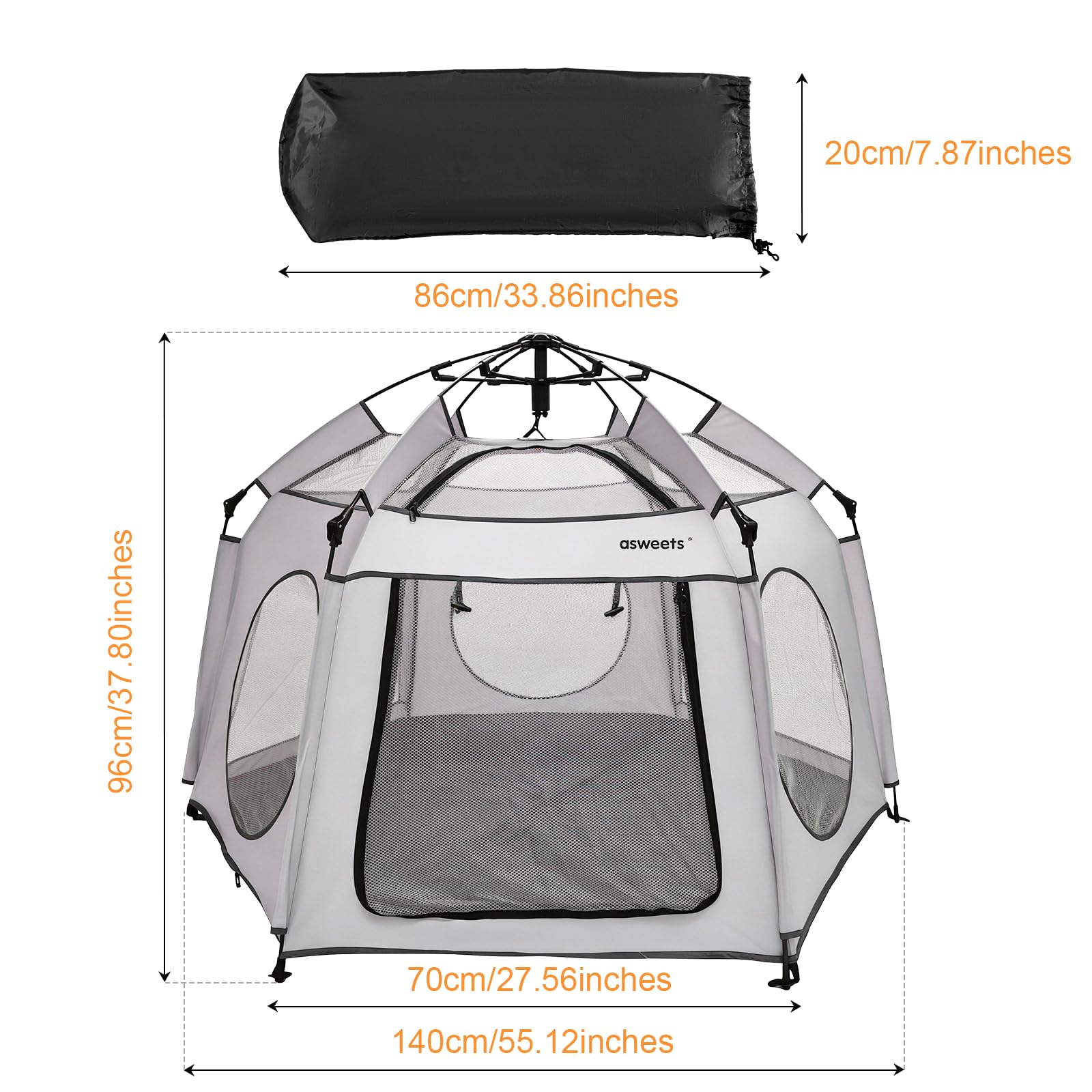 Asweets 4 in 1 Pop Up Playpen Indoor and Outdoor Portable, Lightweight Baby Playpen with Travel Bag,Baby Beach Tent and Play Toddler Play Yard Canopy(Light Grey)