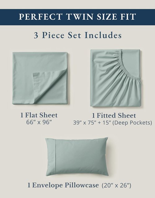 **LANE LINEN 100% Organic Cotton Twin Bed Sheet Set - Eco-Friendly, Mercerized, Deep Pocket - French Blue**