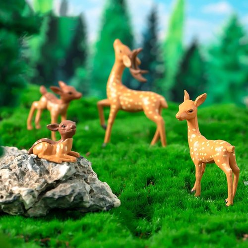 Exasinine Mini Deer Figurines - 12 Pcs Woodland Animal Set for Crafts & Fairy Garden Decor