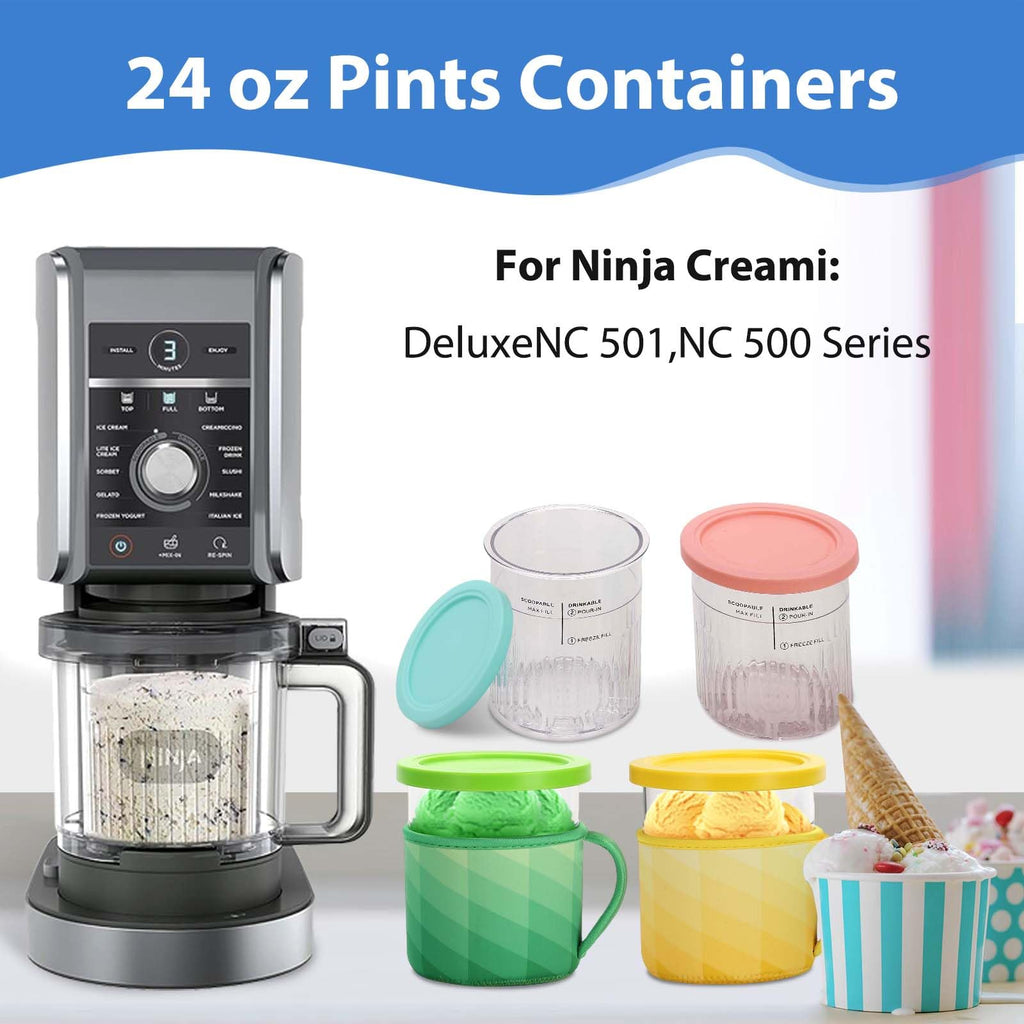OVRRCSME For creami deluxe pints 4Pack，Compatible with Creami NC501 NC500 Series 24oz Ice Cream Maker Containers -Containers not Included (24oz 4 Cups+4 Sleeve)