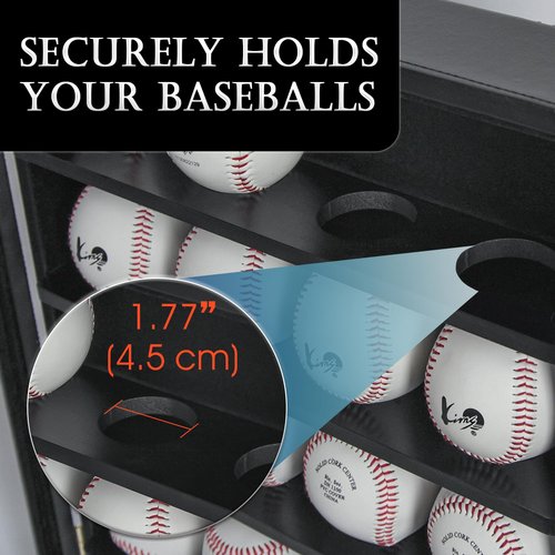 20 Baseball Display Case Wall Mount Leather Cabinet Wood Shelf Sports Storage Acrylic Cover Rack with Protection Dual Lock System (Black, 14.2 x 3.9 x 18 inches) – MK104C