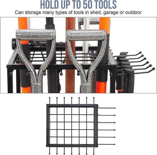 Garden Tool Organizer | Heavy-Duty Steel Holds 50 Long-Handled Tools - Easy Assembly, Black