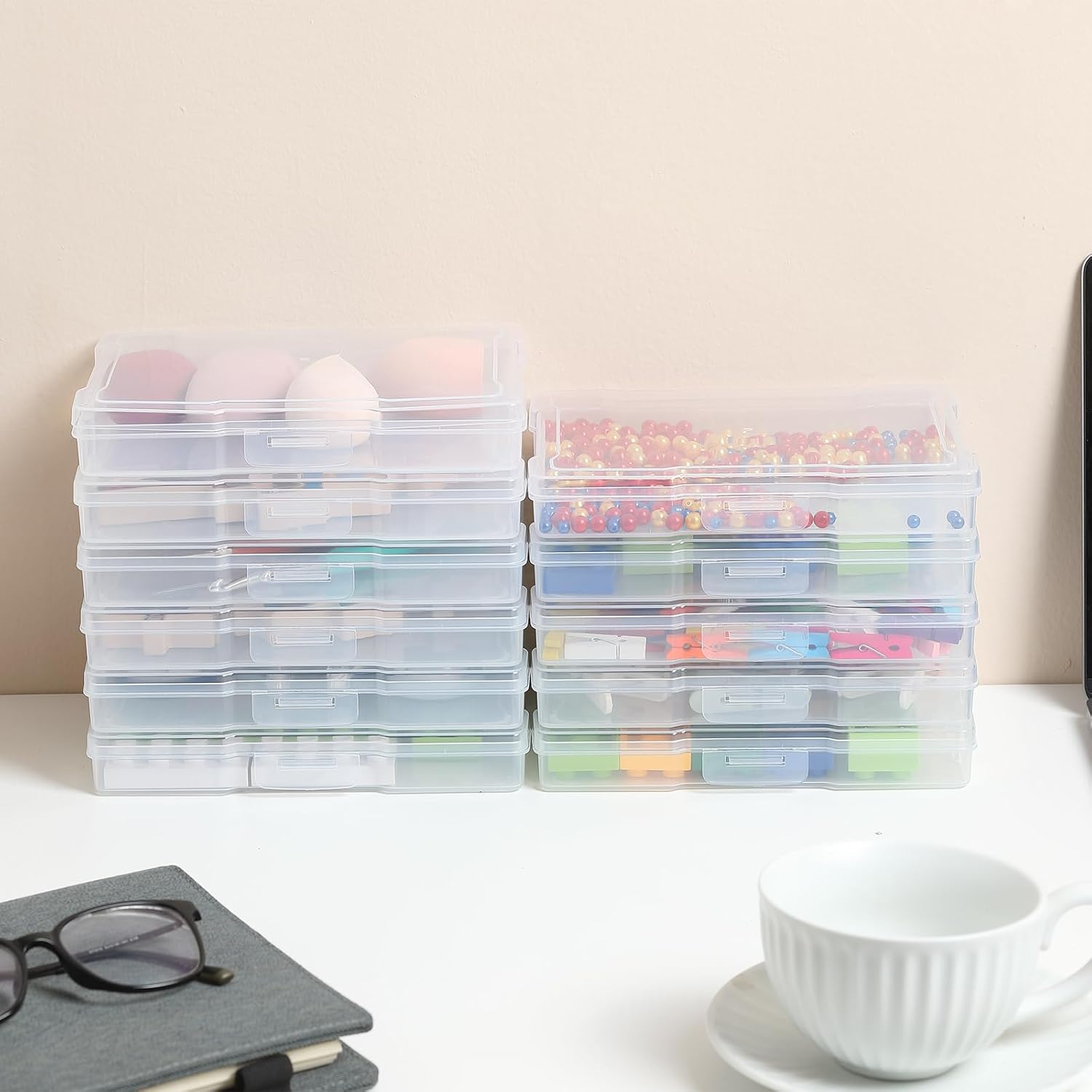 Novelinks 12-Pack Clear Photo Storage Boxes - 5"x7" Plastic Organizers with Lids for Cards & Games