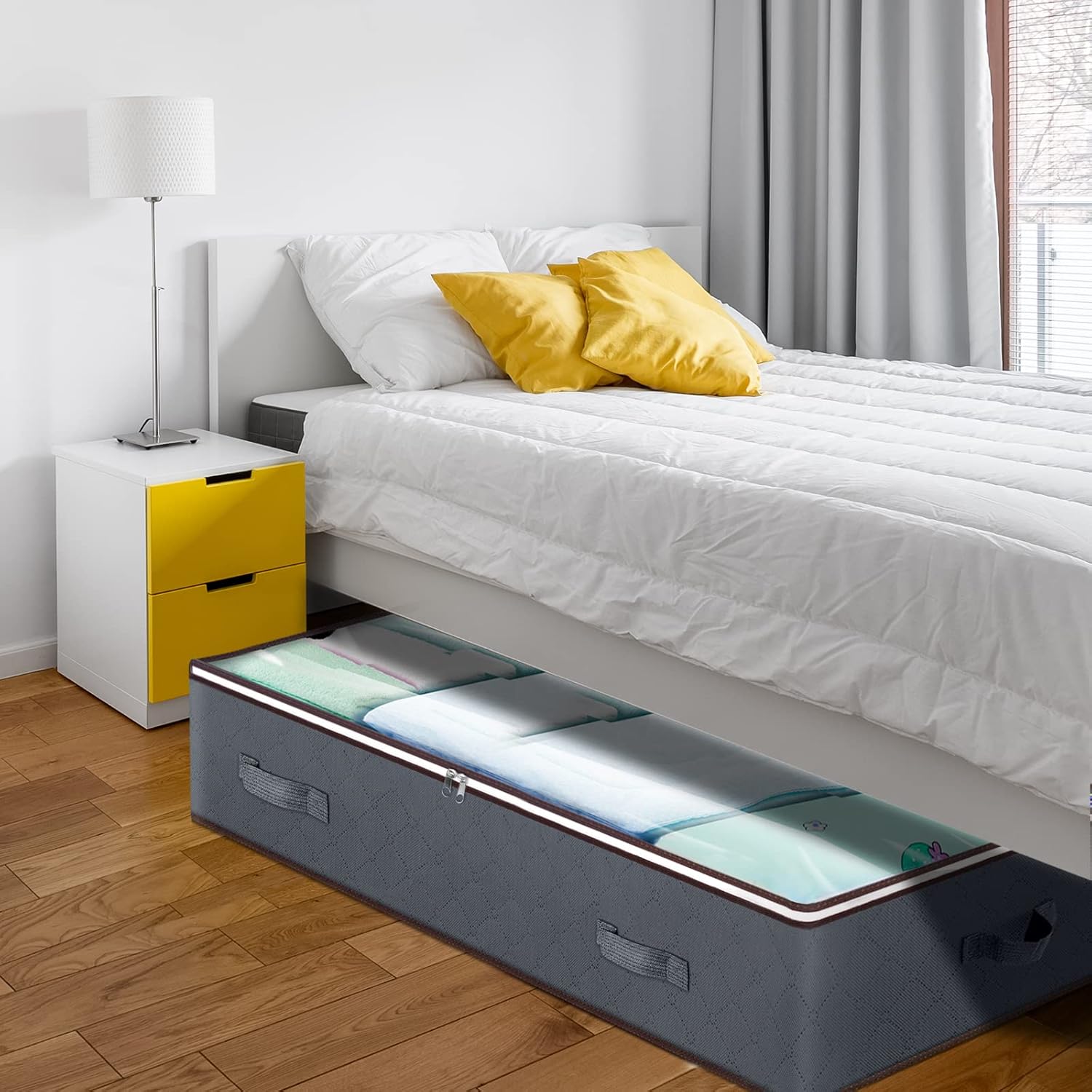 Skiennix 90L Under Bed Storage Containers - Large Capacity Organizer Bags with Clear Window & Reinforced Handles | 8 Pack for Bedding & Clothes