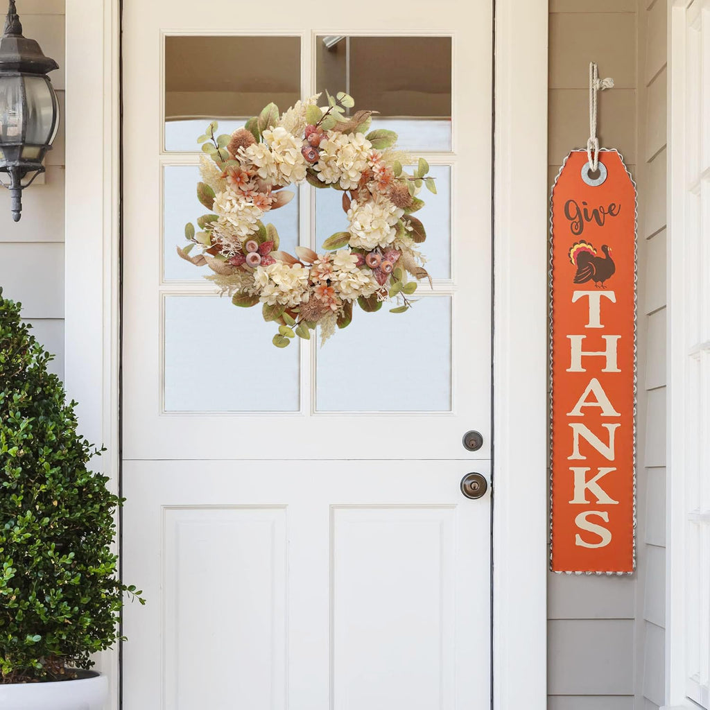 BINFEN 18 Inch Lush Fall Wreath for Front Door, Boho Brown Outdoor Wreath with Faux Dried Hydrangea Pampas Burlap & Flowers, Farmhouse Fall Winter Thanksgiving Harvest Décor