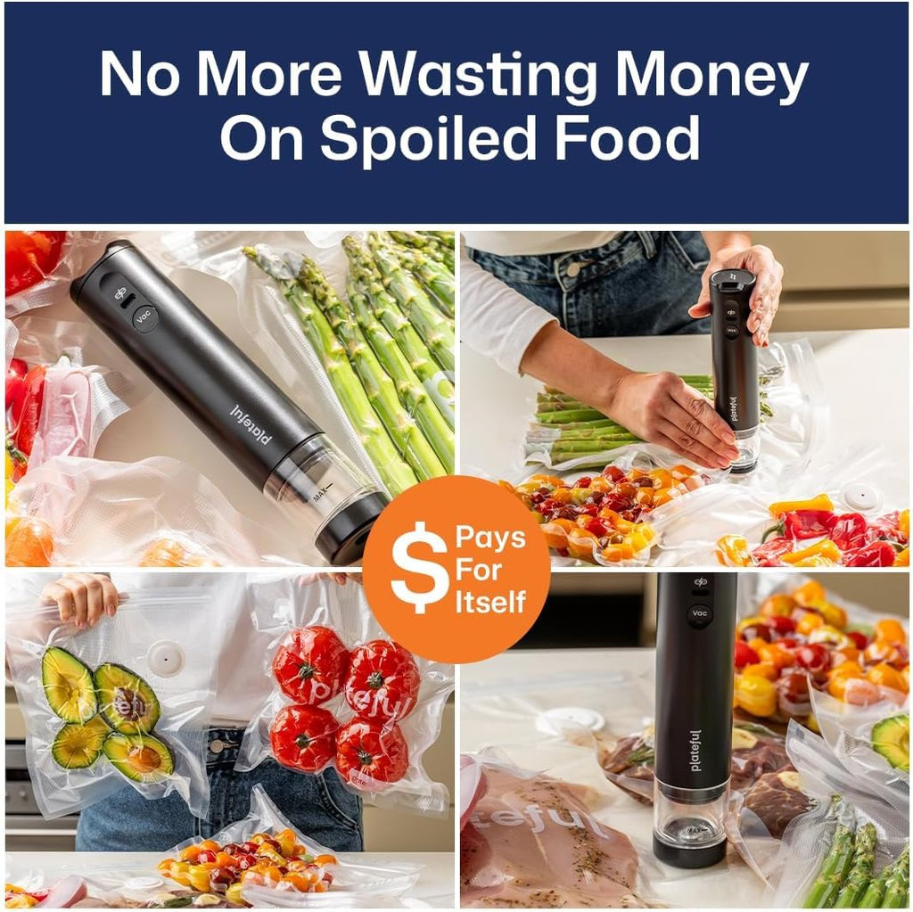 Skiennix Handheld Vacuum Sealer - Portable Cordless Food Sealer for Storage & Sous Vide (15 Bags)