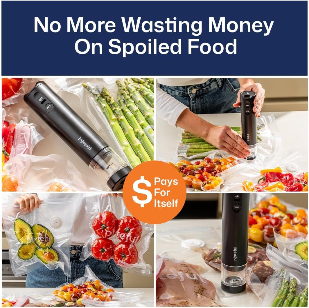 Skiennix Handheld Vacuum Sealer - Portable Cordless Food Sealer for Storage & Sous Vide (15 Bags)