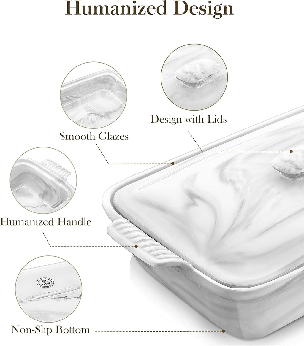 MALACASA Casserole Dish - 3.4 Quart Deep Ceramic Bakeware With Lid | Microwave & Oven Safe, Grey