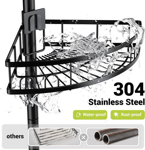 Aitatty Corner Shower Caddy - 4-Tier Rustproof Organizer Shelf for Bathroom | Black Floor Stand