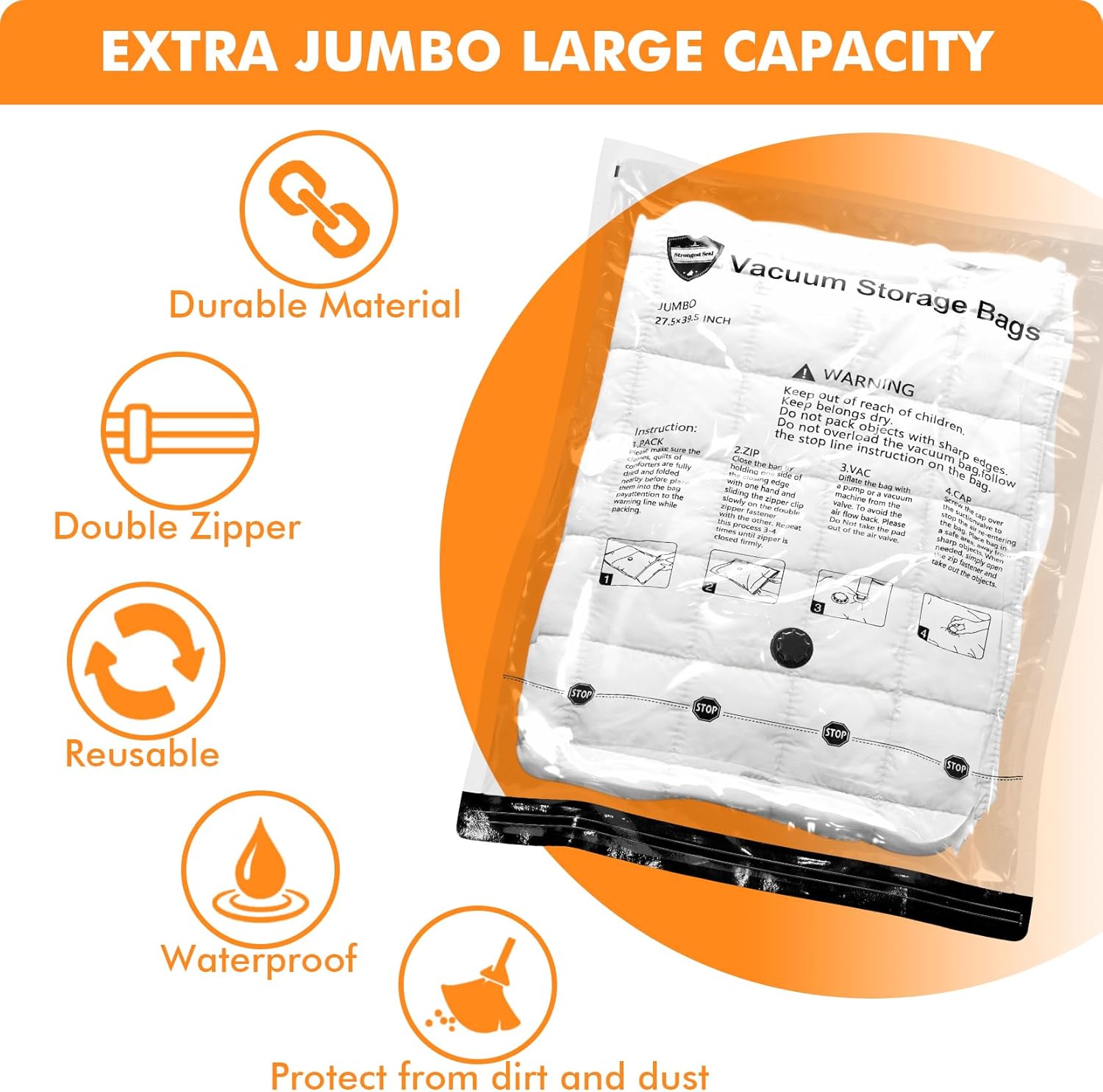 Skiennix Vacuum Storage Bags - XX Large Space Saver Compression Bags for Blankets, Comforters & Clothes