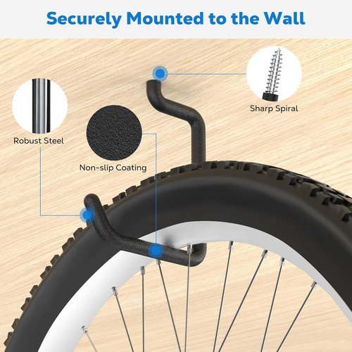 Housolution Heavy-Duty Bike Hooks - 8-Inch Wall & Ceiling Mount | 75 LBS Capacity, Anti-Slip Coating, 4 Pack