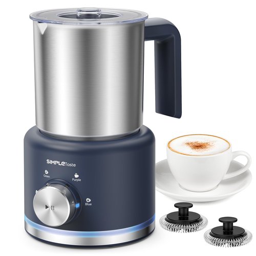 SIMPLETASTE Milk Frother, 4 in 1 Electric Milk Steamer, 16.91oz/500ml Automatic Warm and Cold Foam Frother for Coffee, Latte, Macchiato, Cappuccino, Hot Chocolate, Easy to Clean