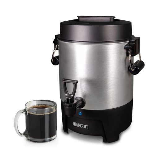 Homecraft 45-Cup Coffee & Hot Beverage Urn - Quick Brewing, Drip-Free Spout, Water Level Markings, Reusable Filter, & Carry Handles - Aluminum