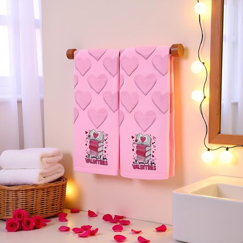 Xkdamai 2 Pcs Red Valentines Day Hand Towels 100% Cotton Valentine's Day Bathroom Decorative Towels Holiday Bath Decor Kitchen Dish Towels for Valentines Bathroom Decor Gift 13.7 x 29.5 Inch (Book)