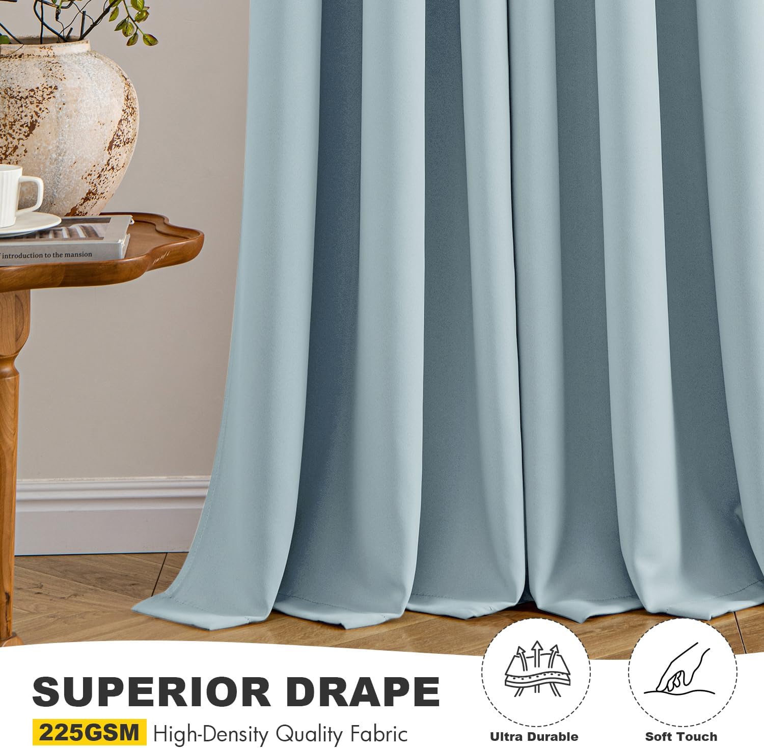 MIULEE Slate Blue Blackout Curtains - Thermal Insulated Room Darkening Drapes | 45-Inch Length, 2 Panels