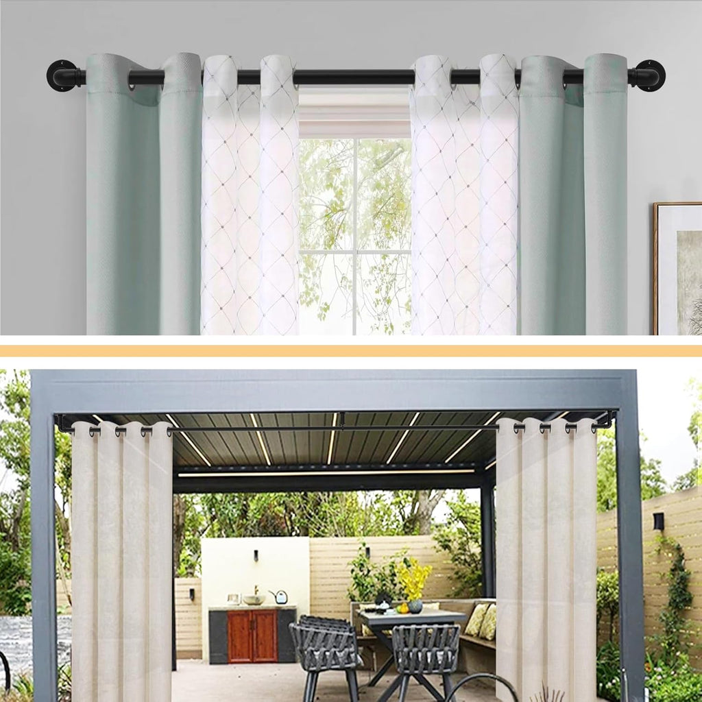 Skiennix Black Curtain Rods - Adjustable 18 to 88 Inch Length | Industrial Style, 1 Inch Diameter