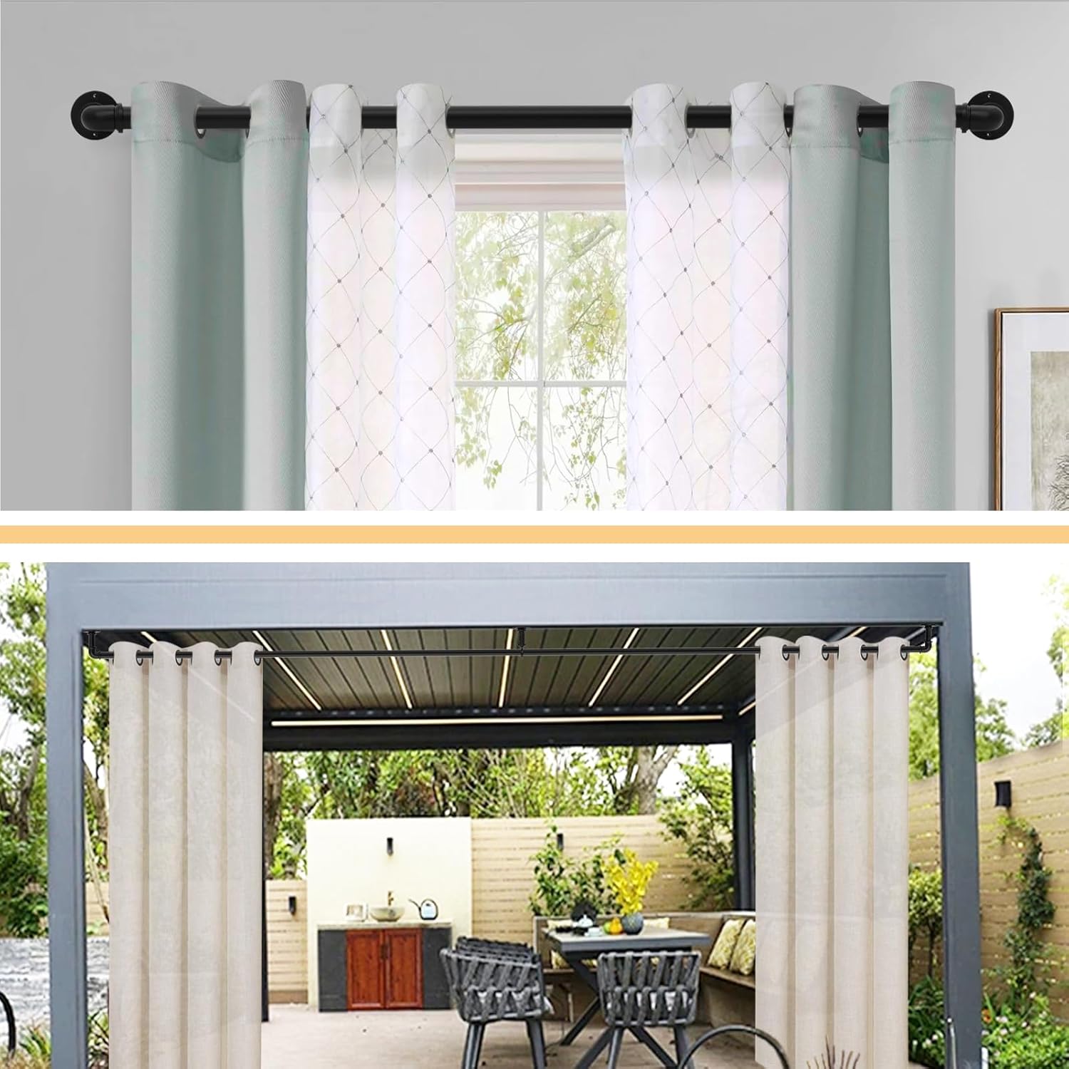 Skiennix Black Curtain Rods - Adjustable 18 to 88 Inch Length | Industrial Style, 1 Inch Diameter