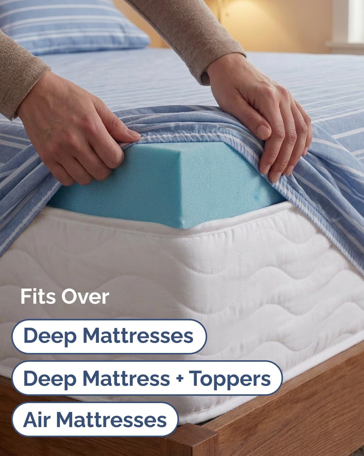 Skiennix Extra Deep Twin XL Sheet Set | 4-Piece Cooling Bedding - Soft, Breathable, Wrinkle-Free - Blue Stripes