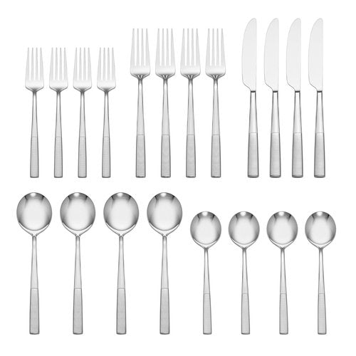 Lenox Silverware Set, Modulus Mirror 20-Piece Flatware Set, Service For 4, 18/10 Stainless Steel, Dishwasher Safe, Cutlery Sets, Home And Kitchen Utensils, Knives Spoons And Forks (Silver, 20 Pieces)