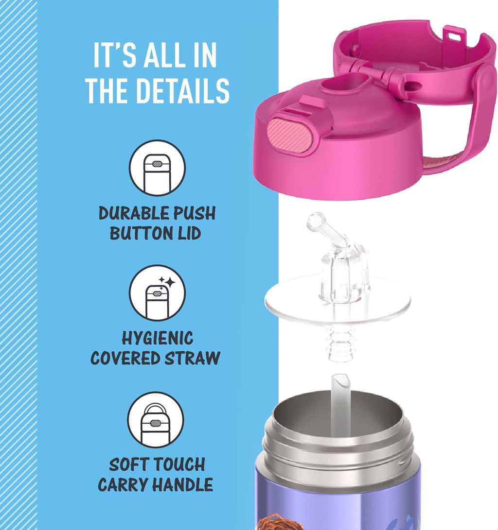 THERMOS FUNTAINER 12 Ounce Stainless Steel Kids Straw Bottle - Insulated, Little Mermaid Design